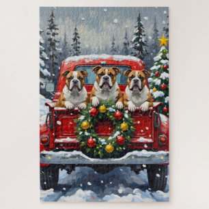 Bulldog Weihnachten Roter LKW Urlaub Puzzle