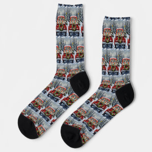 Bulldog Weihnachten Roter LKW Urlaub Socken
