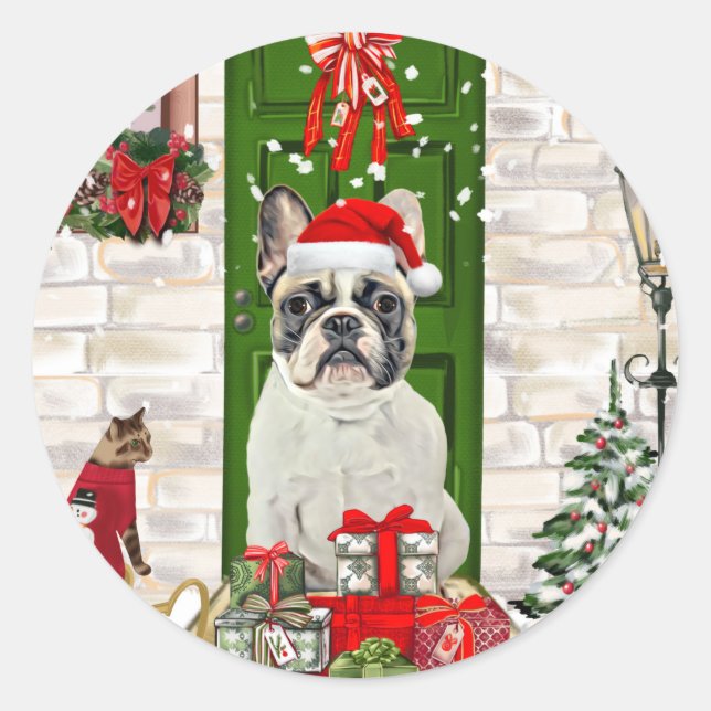 Bulldog Weihnachten Runder Aufkleber (Vorderseite)