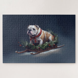 Bulldog Weihnachten Schnee Winter Puzzle