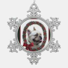 Bulldog Weihnachten Schneeflocken Zinn-Ornament