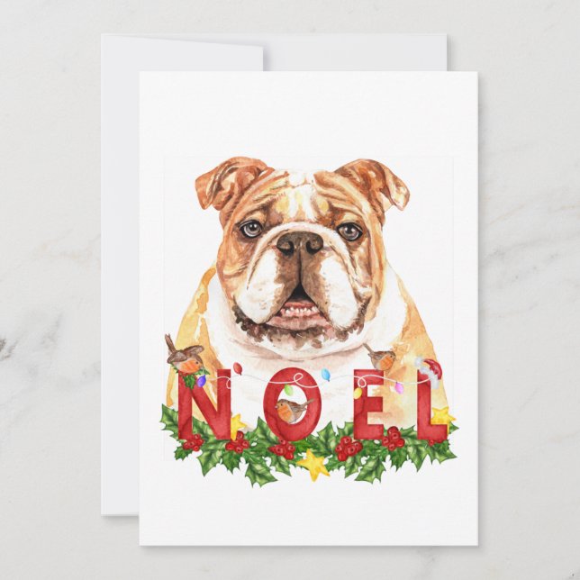 Bulldog Weihnachten Weihnachtskarte für Aquarellfa (Vorderseite)
