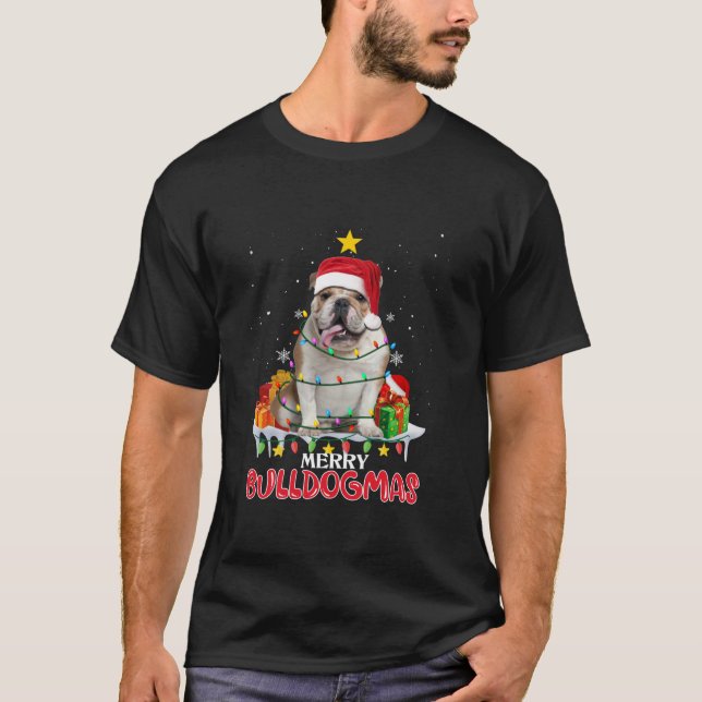 Bulldog Weihnachtsbaum Dog Santa Boys Girls Merry T-Shirt (Vorderseite)