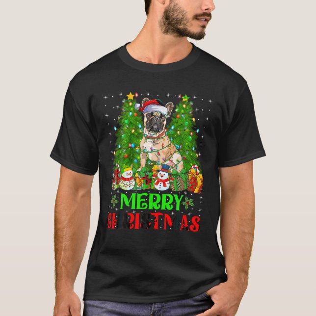 Bulldog Weihnachtsbaum Lights Dog Holiday Santa Bu T-Shirt (Vorderseite)
