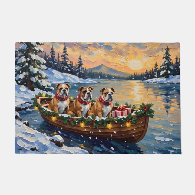 Bulldog-Weihnachtsboot-Feiertag Fußmatte (Vorderseite)