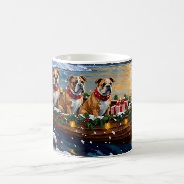 Bulldog-Weihnachtsboot-Feiertag Kaffeetasse (Mittel)