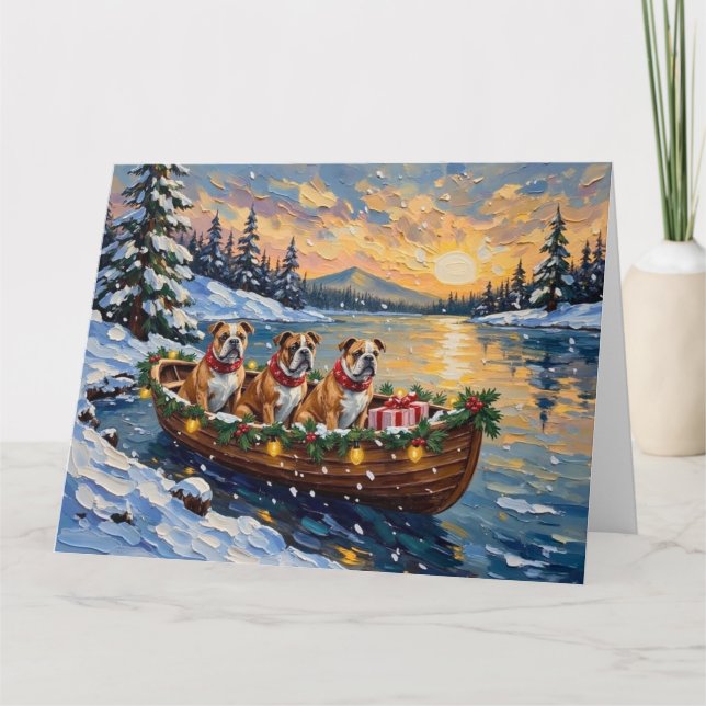 Bulldog-Weihnachtsboot-Feiertag Karte (Vorderseite)