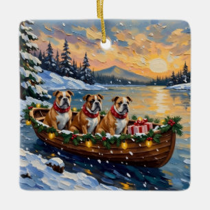 Bulldog-Weihnachtsboot-Feiertag Keramikornament