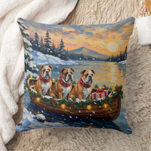 Bulldog-Weihnachtsboot-Feiertag Kissen