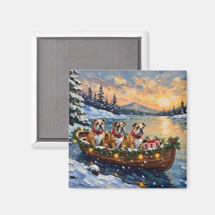 Bulldog-Weihnachtsboot-Feiertag Magnet