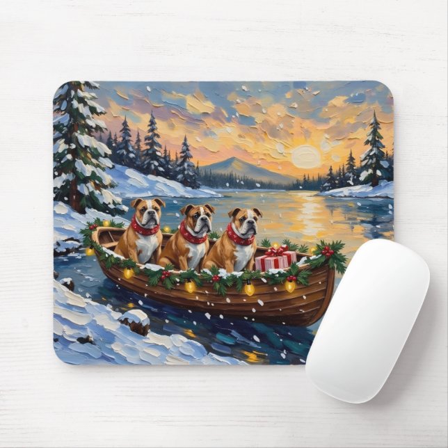 Bulldog-Weihnachtsboot-Feiertag Mousepad (Mit Mouse)