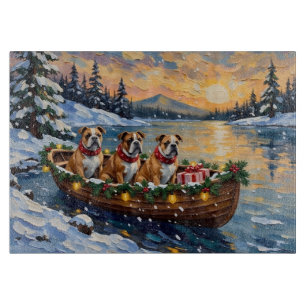 Bulldog-Weihnachtsboot-Feiertag Schneidebrett