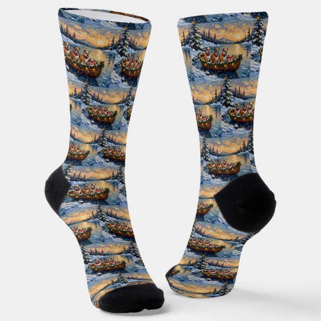 Bulldog-Weihnachtsboot-Feiertag Socken (Gewinkelt)