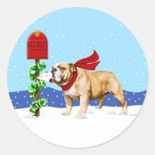 Bulldog Weihnachtsbrief Runder Aufkleber