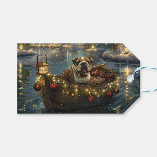 Bulldog Weihnachtsfest Geschenkanhänger (Vorderseite (Horizontal))