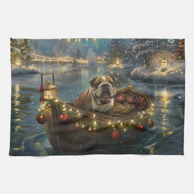 Bulldog Weihnachtsfest Geschirrtuch (Horizontal)