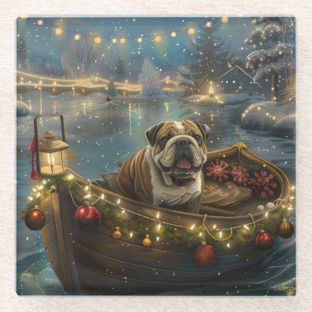 Bulldog Weihnachtsfest Glasuntersetzer (Vorderseite)