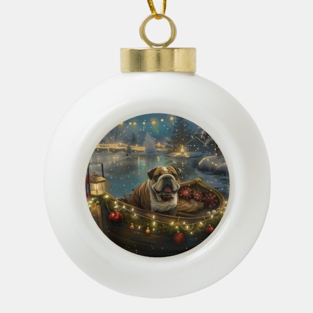 Bulldog Weihnachtsfest Keramik Kugel-Ornament (Vorderseite)
