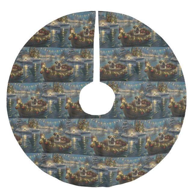 Bulldog Weihnachtsfest Polyester Weihnachtsbaumdecke (Vorderseite)