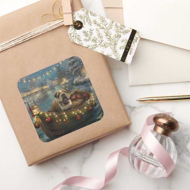 Bulldog Weihnachtsfest Quadratischer Aufkleber (Schenken)