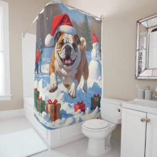 Bulldog-Weihnachtsfest-Schneeszene Duschvorhang