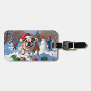 Bulldog-Weihnachtsfest-Schneeszene Gepäckanhänger