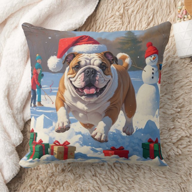 Bulldog Weihnachtsfest Schneeszene Kissen (Decke)