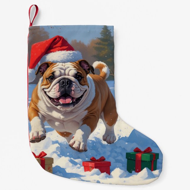 Bulldog Weihnachtsfest Schneeszene Kleiner Weihnachtsstrumpf (Vorderseite)
