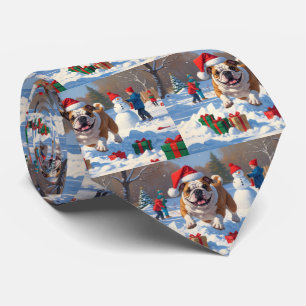 Bulldog-Weihnachtsfest-Schneeszene Krawatte