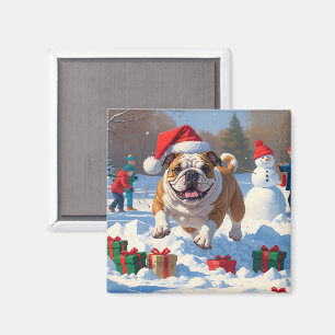Bulldog-Weihnachtsfest-Schneeszene Magnet