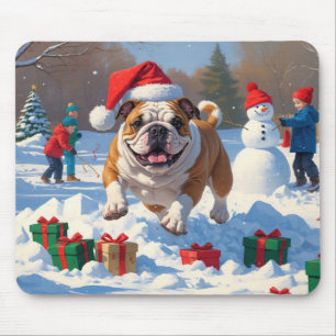 Bulldog-Weihnachtsfest-Schneeszene Mousepad
