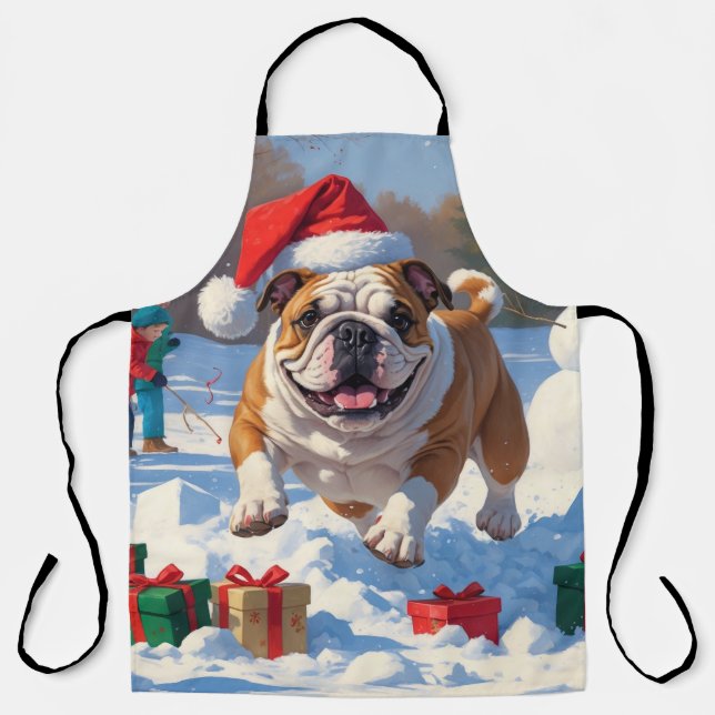 Bulldog Weihnachtsfest Schneeszene Schürze (Vorderseite)