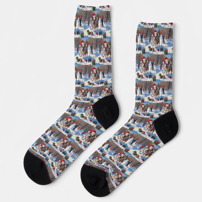 Bulldog Weihnachtsfest Schneeszene Socken (Linkes Detail)