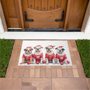Bulldog-Weihnachtskleid mit Santa-Hut Fußmatte