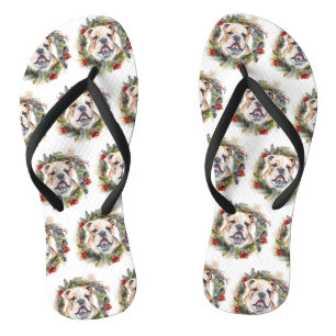Bulldog-Weihnachtskranz Festiver Hund Flip Flops