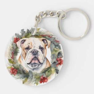 Bulldog Weihnachtskranz Festiver Hund Schlüsselanhänger
