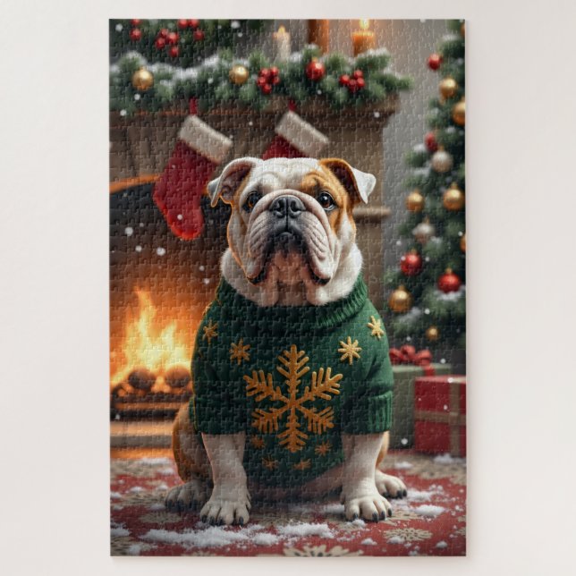 Bulldog-Weihnachtskunst Puzzle (Vertikal)