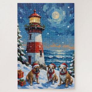 Bulldog-Weihnachtsleuchtturm-Feiertag Puzzle