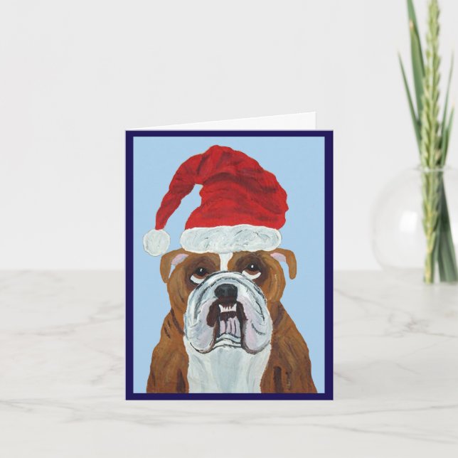Bulldog Weihnachtsmann Einladung (Vorderseite)