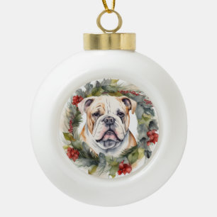 Bulldog Weihnachtsmann Keramik Kugel-Ornament