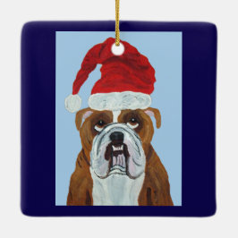 Bulldog Weihnachtsmann Keramikornament