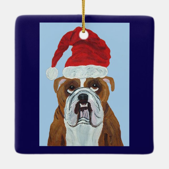 Bulldog Weihnachtsmann Keramikornament (Rückseite)