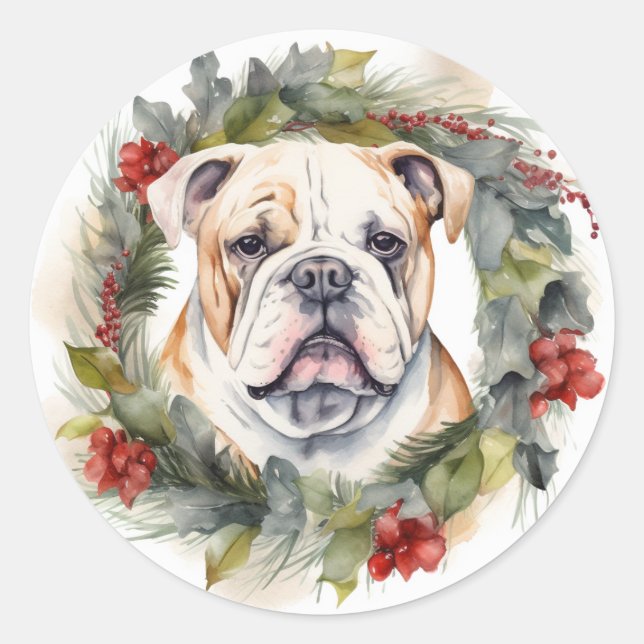 Bulldog Weihnachtsmann Runder Aufkleber (Vorderseite)