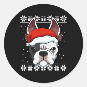 Bulldog Weihnachtsmannmütze Christmas Pajama Niedl Runder Aufkleber