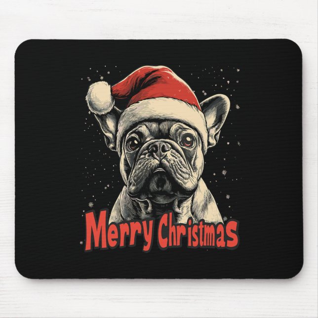 Bulldog Weihnachtsmannmütze Frohe Weihnachten Weih Mousepad (Vorne)
