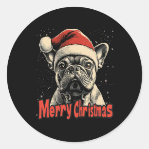 Bulldog Weihnachtsmannmütze Frohe Weihnachten Weih Runder Aufkleber