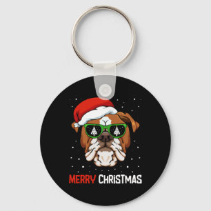 Bulldog Weihnachtsmannmütze Weihnachten Pajama Dog Schlüsselanhänger