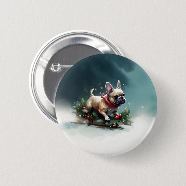 Bulldog Weihnachtsschnee im Winter Button (Vorne & Hinten)