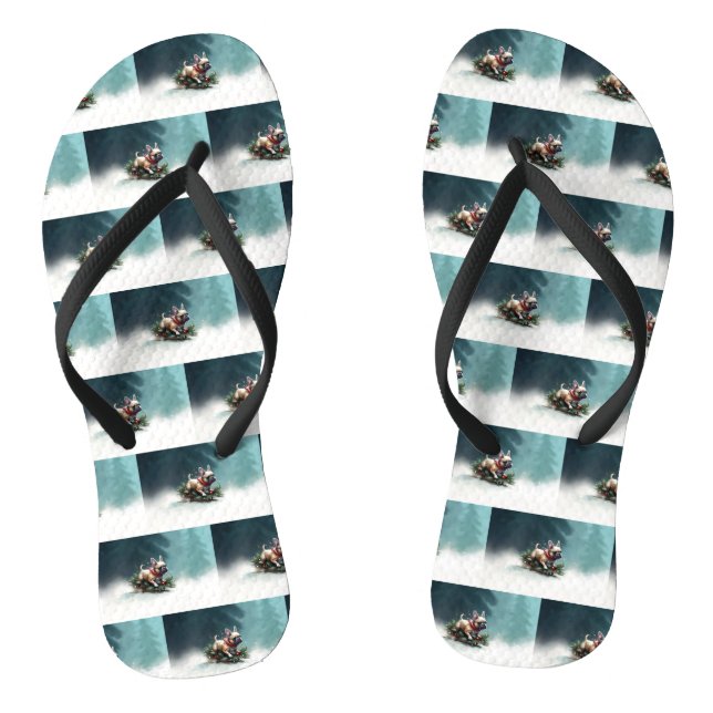 Bulldog Weihnachtsschnee im Winter Flip Flops (Fußbett)