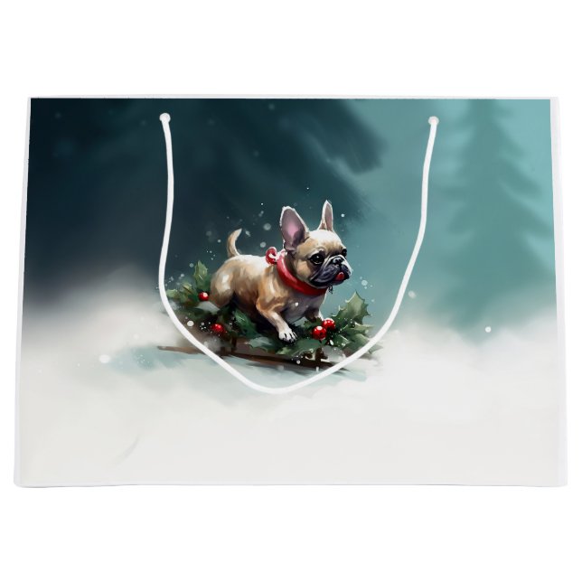 Bulldog Weihnachtsschnee im Winter Große Geschenktüte (Vorderseite)